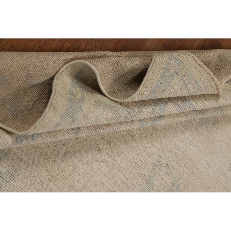 Oushak Turkish Area Rug Vegetable Dye Hand-Knotted Beige Wool Carpet - 7'9"x 10'2"