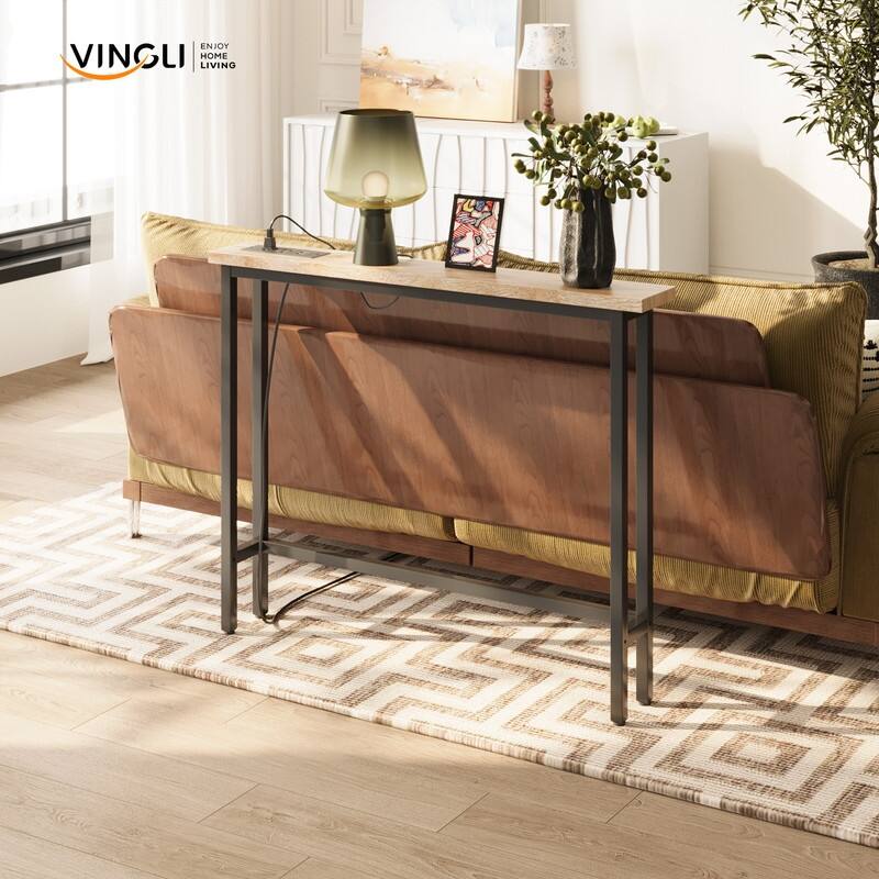 VINGLI 1-Piece Melamine + Iron Hall Table with Power Strip
