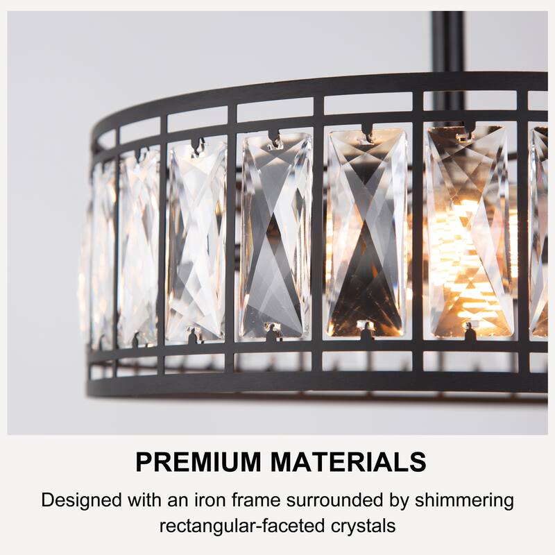 Aulia Modern Crystal 2-Light Drum Semi Flush Mount Black Ceiling Light - 12.5'' D x 9.5'' H