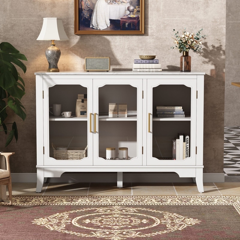 3-Doors Storage Cabinet with Large Storage Space for Living Room and Dining Room Storage