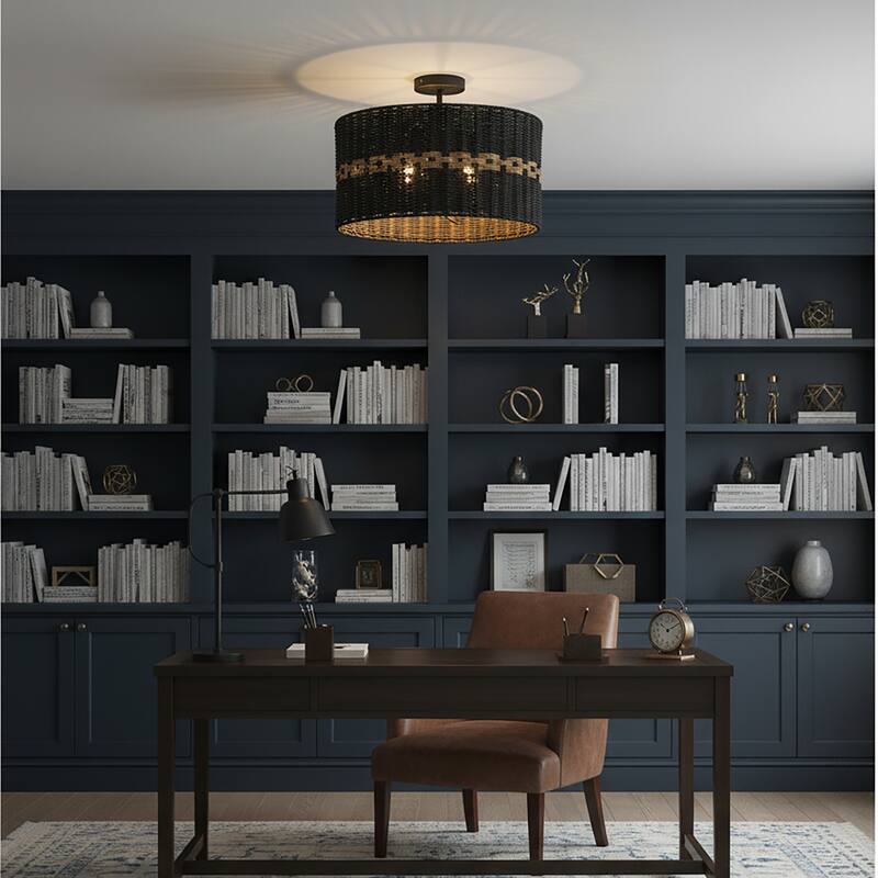 Kira 3-Light Rattan Rope Drum Pendant, Coastal Boho - Handwoven - 18" Wide