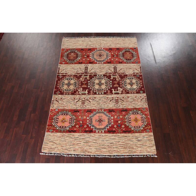 Tribal Geometric Kazak Oriental Home Decor Area Rug Wool Hand-knotted - 6'4" x 9'8"