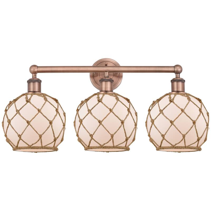 Innovations Lighting 616-3W-13-26 Farmhouse Rope Vanity Farmhouse Rope - Antique Copper / White Glass with Brown Rope