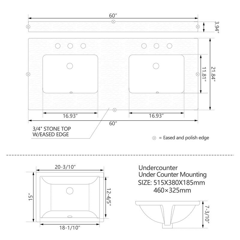 60" inch Freestanding Bathroom Vanity with Classical White Quartz Counter Top Ceramic Rectangular Sink