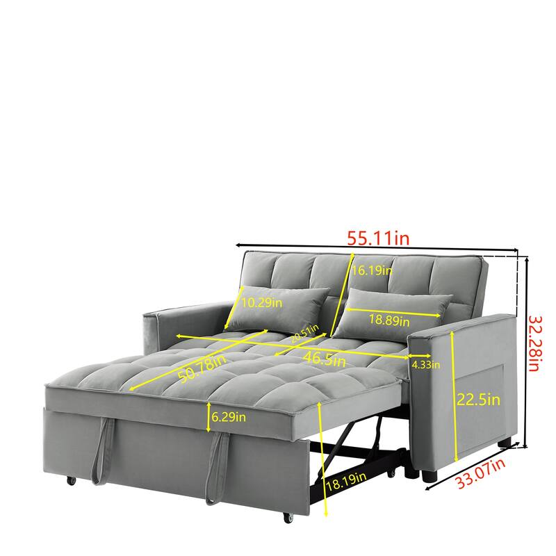 Modern Velvet 3-in-1 Convertible Sofa Bed