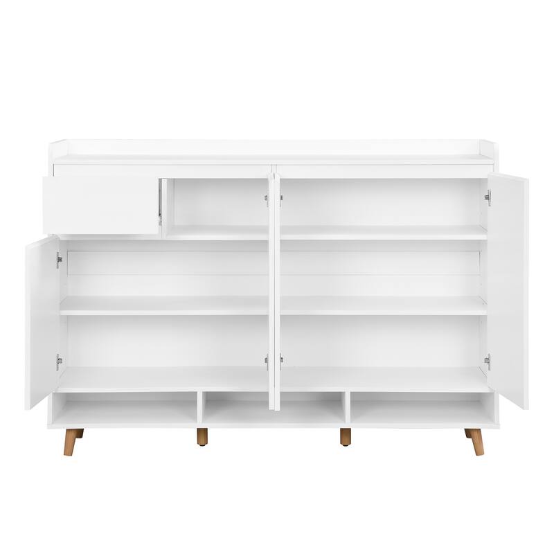 Sleek Contemporary Shoe Cabinet with Adjustable Shelves and Solid Wood Legs - 55.1" W × 13.8" D × 39.4" H