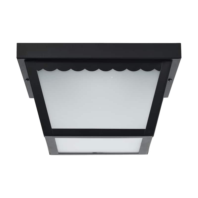 12 Watt 9 inch LED Carport Flush Mount Fixture 3000K Dimmable Black Finish with Frosted Glass