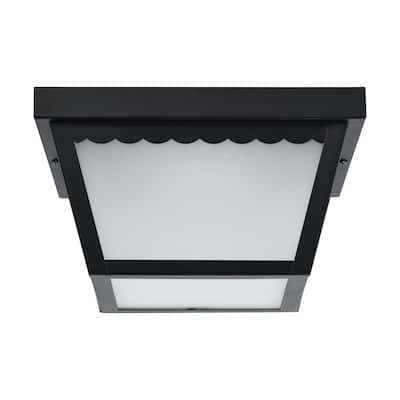 12 Watt 9 inch LED Carport Flush Mount Fixture 3000K Dimmable Black Finish with Frosted Glass