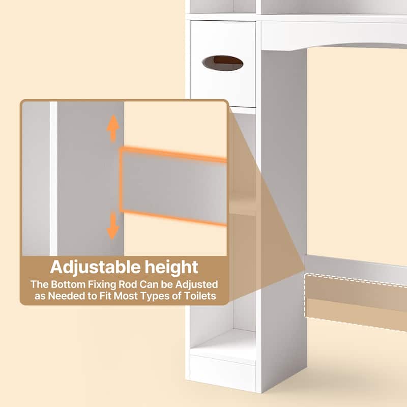 66''H Over The Toilet Storage Cabinet, Bathroom Storage Organizerwith 2 Doors, Paper Holder and Racks, Adjustable Shelf