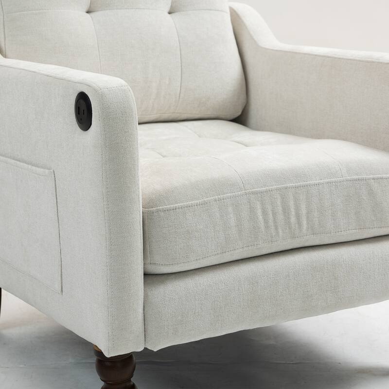 Accent Comfy Chenille Chair w/USB charging port,High-support Sponge,Wide Backrest, Upholstered Arm Chair w/Side Storage