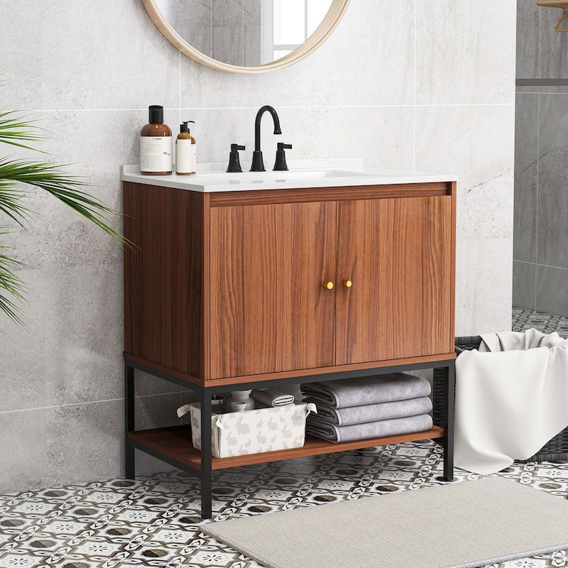 Costway 31" Bathroom Vanity Sink Combo Wooden Bathroom Storage Cabinet - See Details