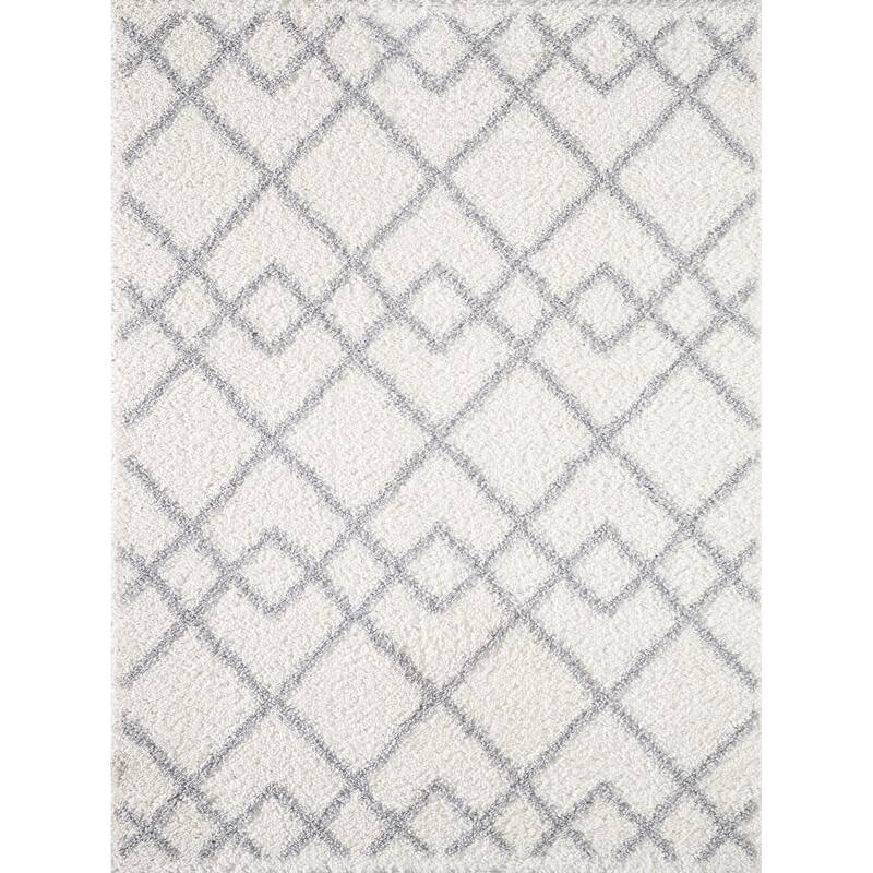 Pax Plush Diamond Trellis Shag Rug - 8'9" x 13' - Light Grey