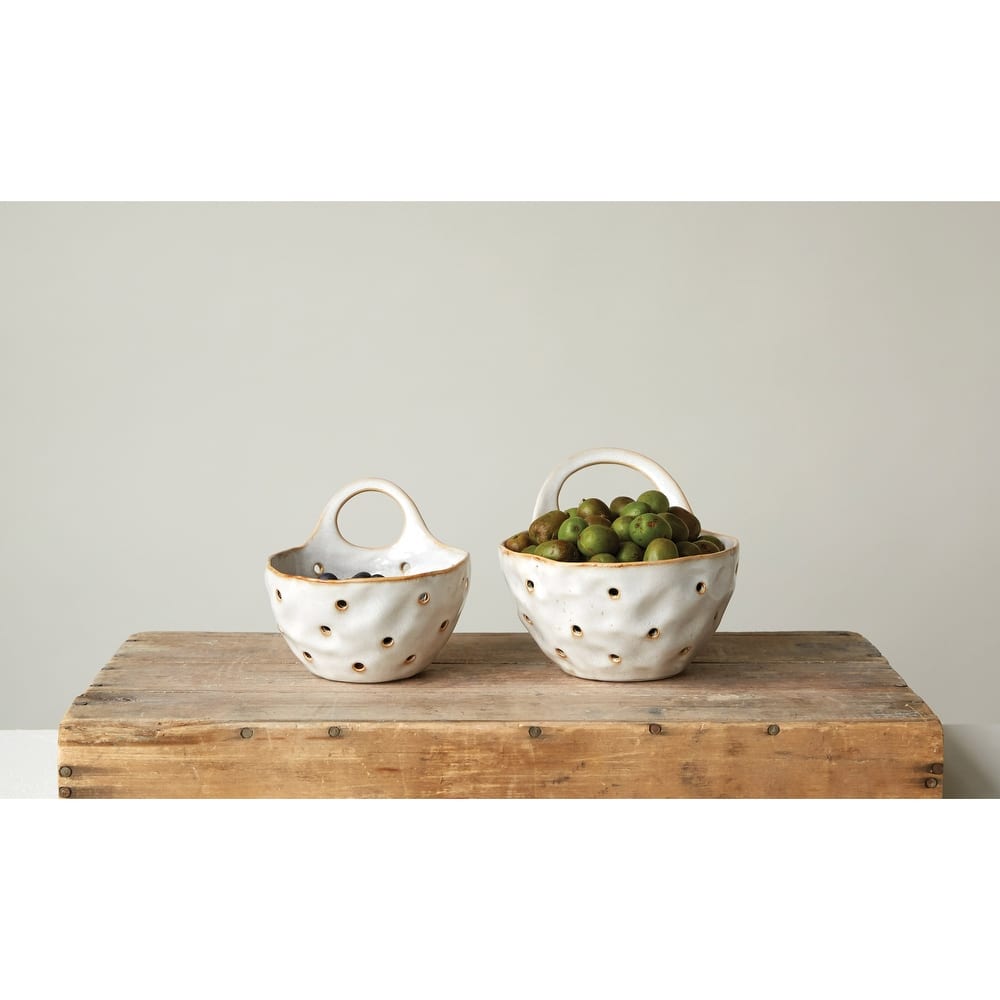 Set of 2 Cream Stoneware Colanders