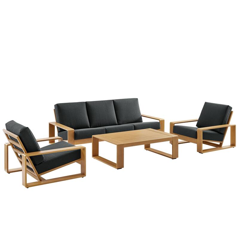Lirienne 4-Piece Outdoor Patio Aluminum Faux Wood Furniture Set