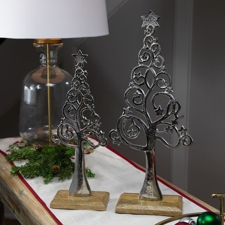 Starry Trees Metal Christmas Decorations - 18.5" - Silver - Set of 2