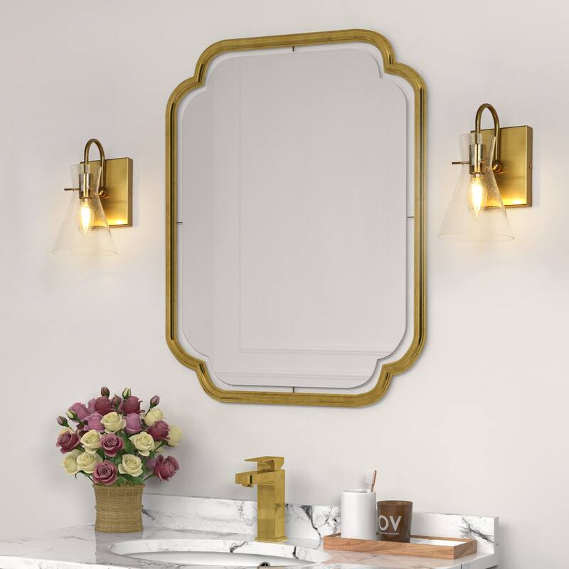 Liniya Modern Brass Gold 1-light Wall Sconces Horn Seeded Glass Dimmable for Bathroom - Brass Gold - L 5.5" x W 6.7" x H 10"