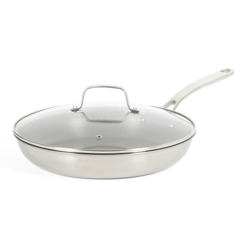 Martha Stewart Badgley Hybrid Nonstick 12 Inch TriPly Stainless Steel Large Fry Pan With Lid & Stay Cool Handle