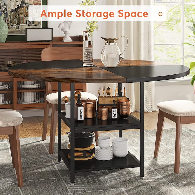 Kitchen Table Dining Table for 4 with Storage Shelf Metal Legs Wood Table Top for Home Dining Room Living Room