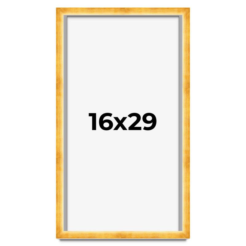 16x29 Shadow Box Frame Gold | 1.625 Inches Deep Real Wood Traditional