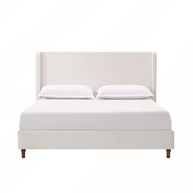 Elegant Upholstered Bed with Wingbacks and No Box Spring for Relaxing