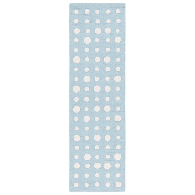 SAFAVIEH Handmade Kids Lexus Dots Wool Rug - 2'3" x 8' Runner - Blue/Ivory
