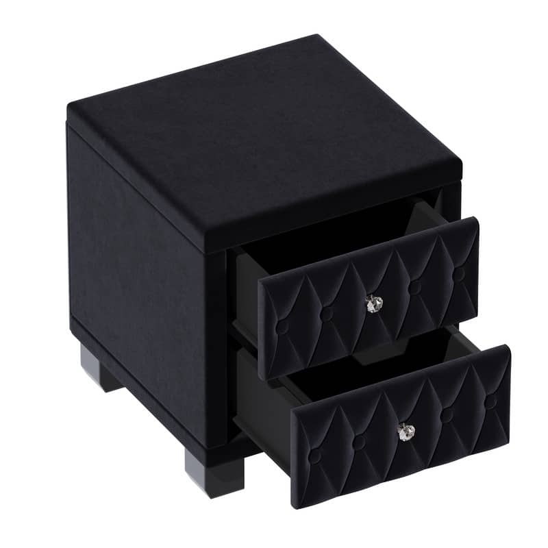 Velvet Bedside Table Nightstand with 2 Drawers and Crystal Handle