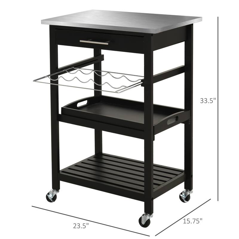 Kitchen Island Cart Rolling Trolley Utility Serving Cart With Stainless Steel Tabletop(no include stool)