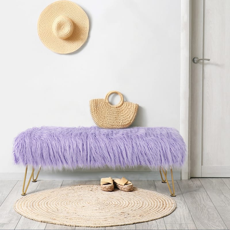 Home Soft Things Mongolian Ottoman Bench with Gold Metal Legs