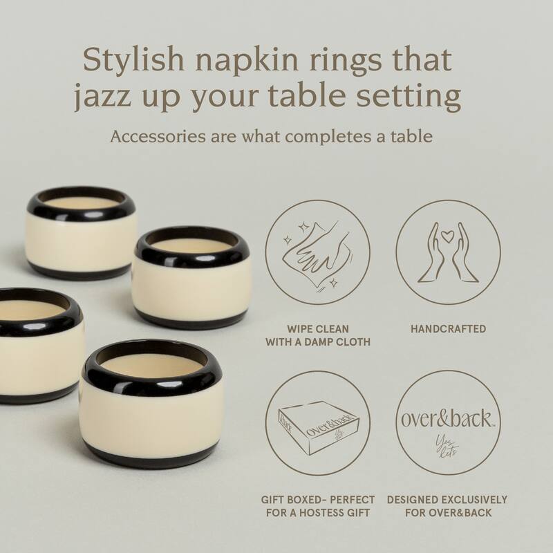 over&back Resin Napkin Rings in Ivory & Black (Set of 4) - 4