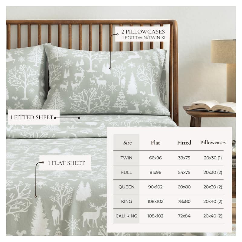 Linery & Co. Turkish Cotton Double-Brushed Printed Flannel Bed Sheet Set