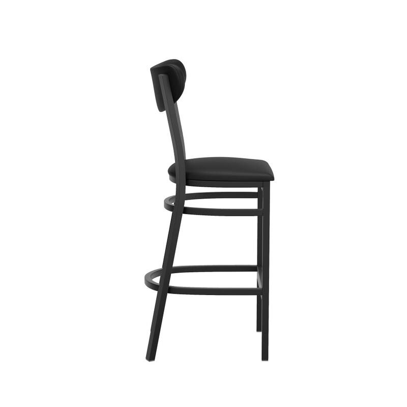 Commercial Metal Barstool with Wood Seat and Boomerang Back