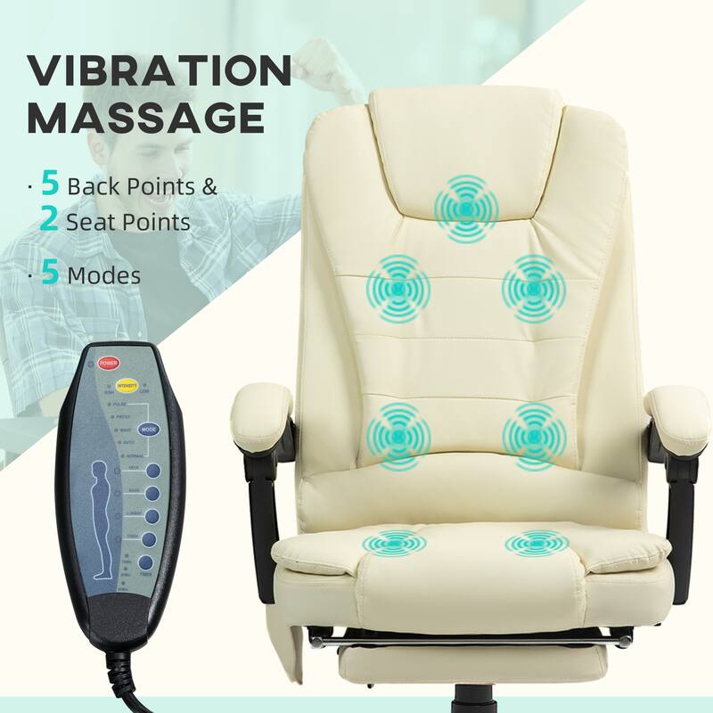 7-Point Vibrating Massage Office Chair with Lumbar Support, Footrest, Reclining Back, Adjustable Height