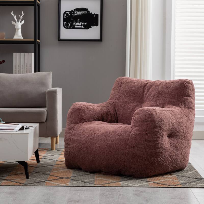Soft Tufted Foam Bean Bag Chair With Teddy Fabric