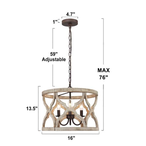 Woodly Modern Farmhouse 3-Light Drum Wood Chandelier Light for Dining ...