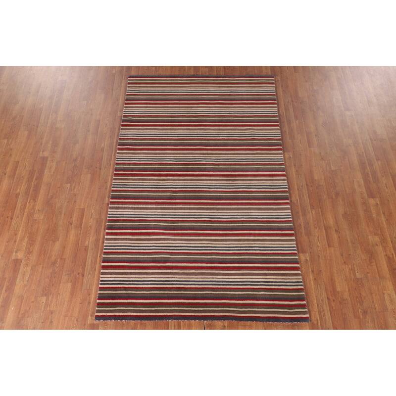 Multi-Color Striped Gabbeh Oriental Area Rug Handmade Wool Carpet - 5'1"x 8'4"