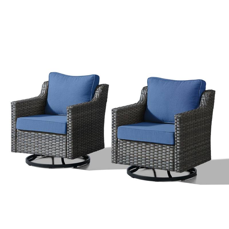 Meyreso Gray Wicker Outdoor Swivel Glider Chairs with 4-Inch Thick Cushions (2-Pack)