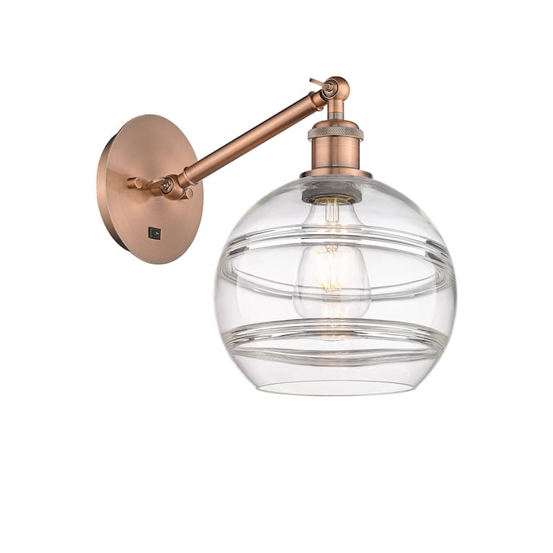 Innovations Lighting 317-1W-10-8 Rochester Sconce Rochester 10" Tall - Antique Copper / Clear