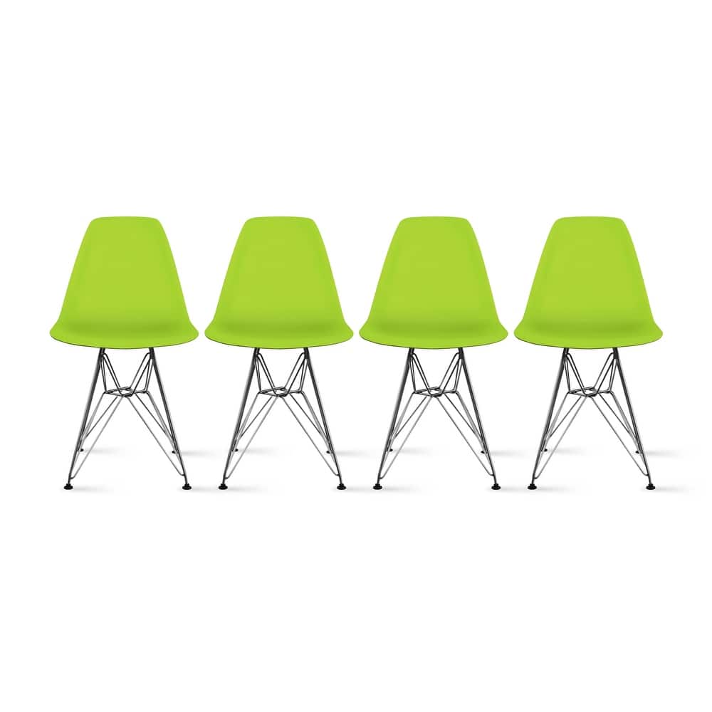 Colorful Designer Plastic Dining Chairs Kitchen Bedroom with Chrome Metal Eiffel Legs Hotel Restaurant Reception (Set of 4)