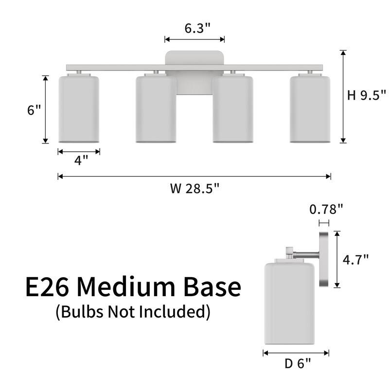 KAWOTI Modern & Contemporary Vanity Light with Frosted Glass Shade - 4-Light(W28.5'')