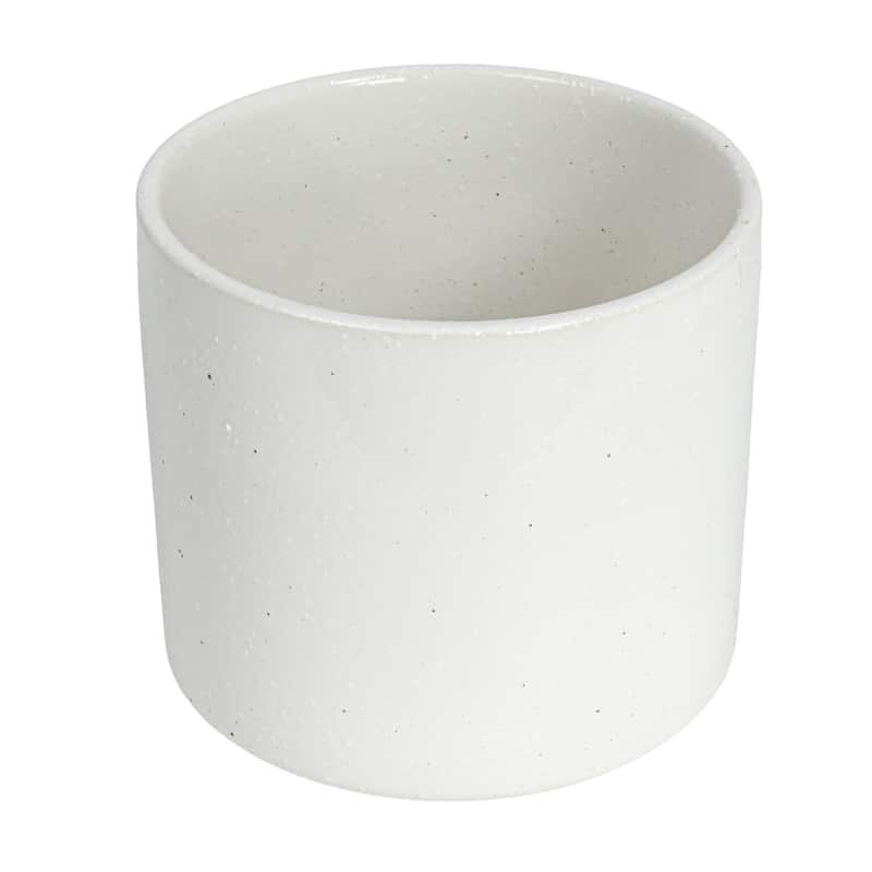 White Stoneware Flower Pot with Black Metal Stand