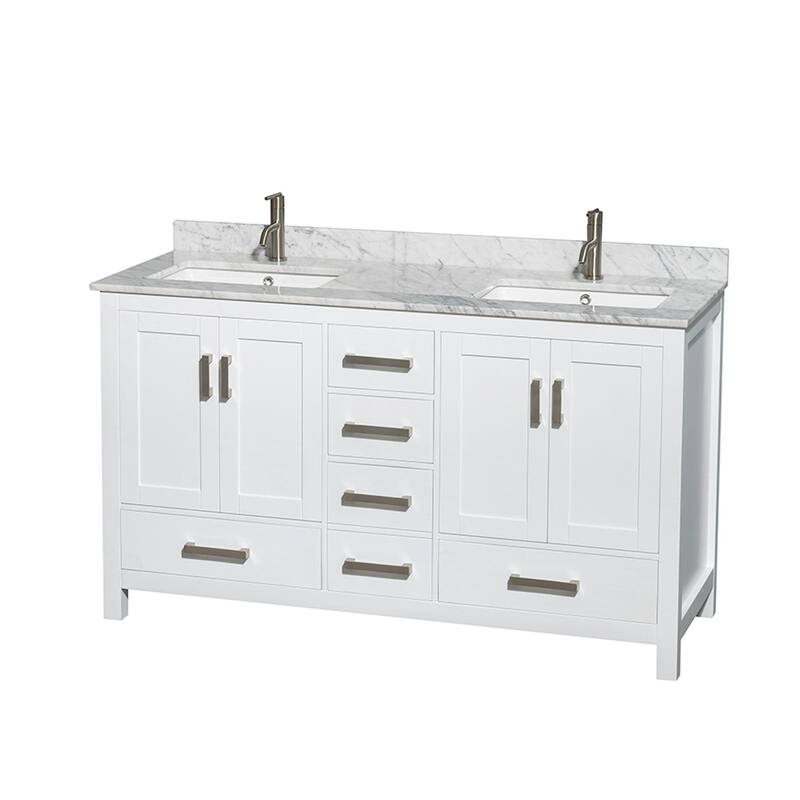 Wyndham Collection Sheffield 60" Freestanding Vanity Set with Hardwood - White / White Carrara Marble Top / Brushed Chrome - Painted
