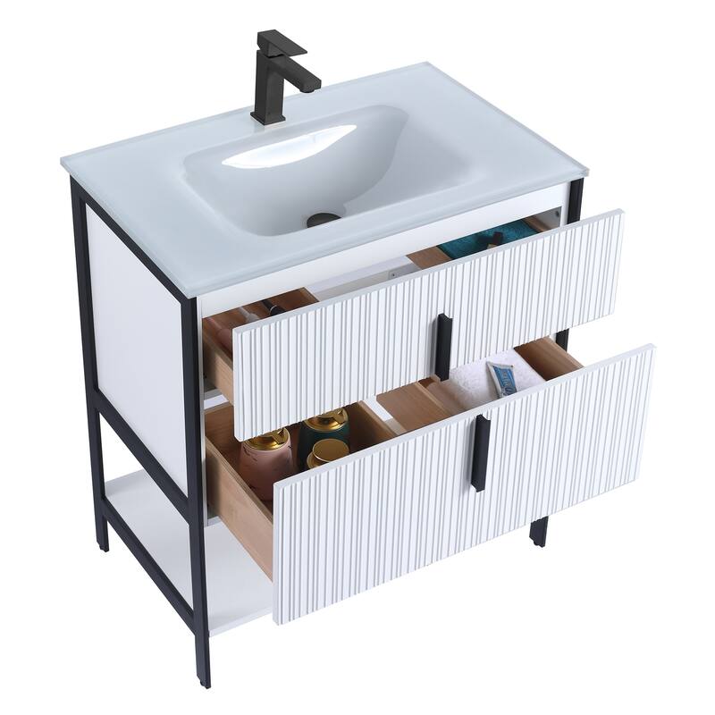 Fine Fixtures Serenity Modern Bathroom Vanity with White Glass Top