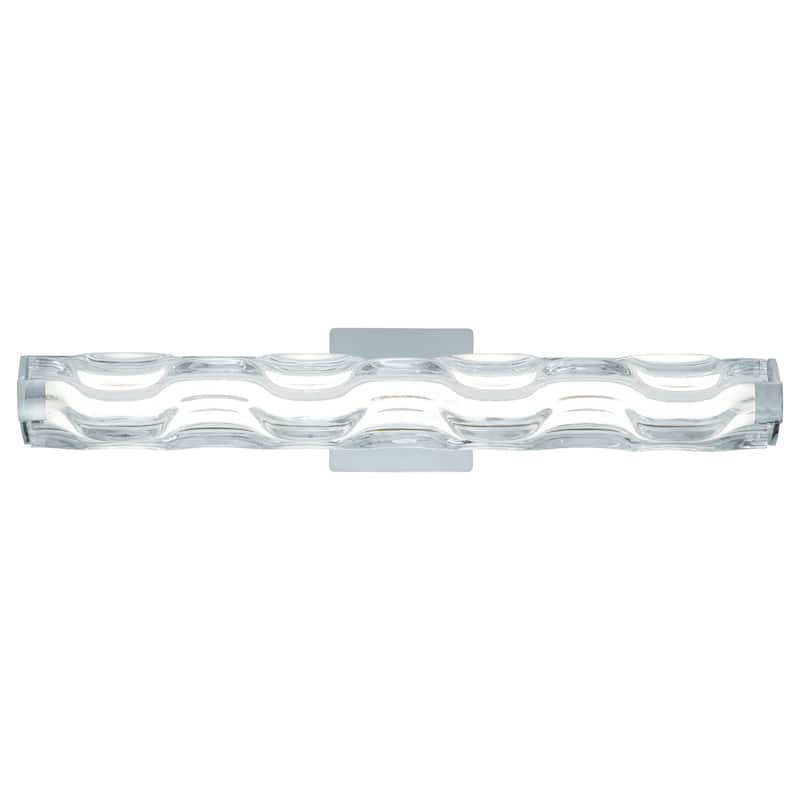 Marseille 1-Light Bathroom Vanity Lighting Fixture, Clear Wave Glass Shade, Dimmable, Integrated LED, Wall Mounted Sconce - 24-in W x 4.75-in H x 3.5-in D - Chrome