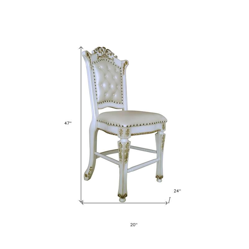 HomeRoots Set of Two 24" Pearl and White Faux Leather and Wood Counter Height Bar Chairs