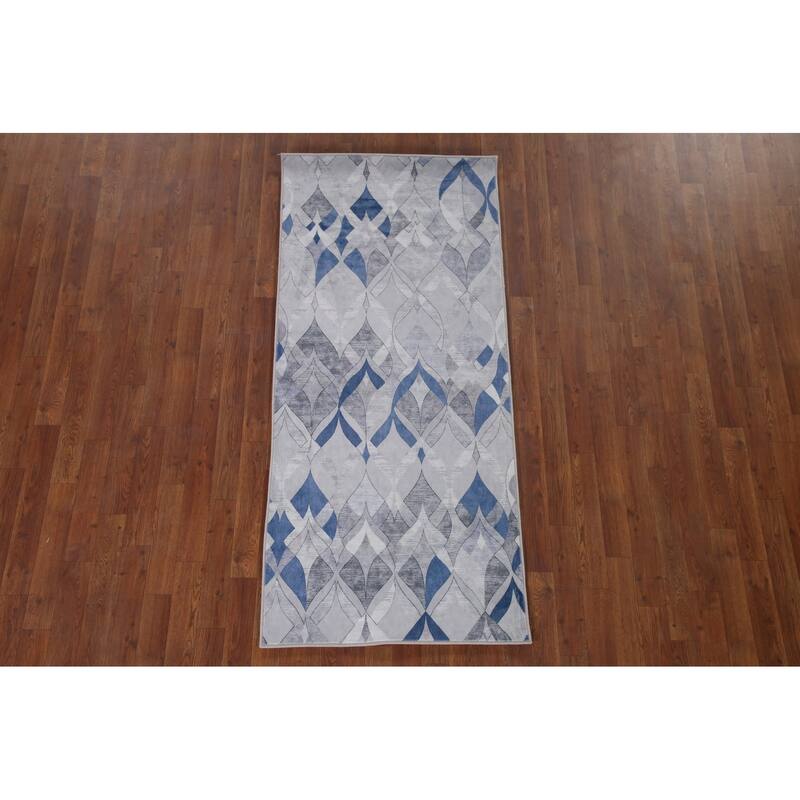Grey Contemporary Printed Rug Oriental Machine-Made Washable Home Decor Carpet