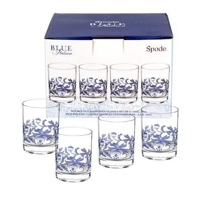 Spode Blue Italian Set of 4 Double Old Fashioned Glasses - 14 oz