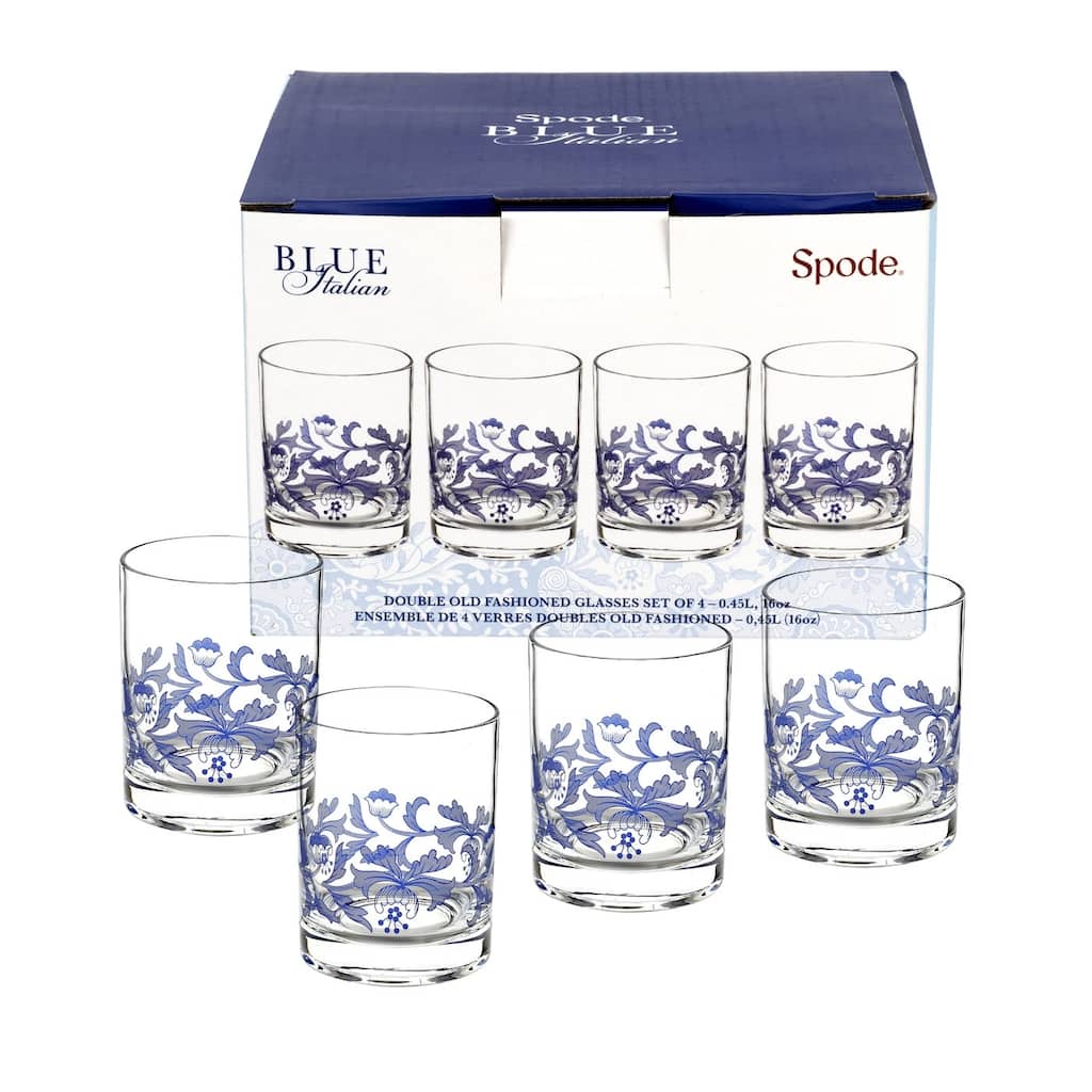 Spode Blue Italian Set of 4 Double Old Fashioned Glasses - 14 oz