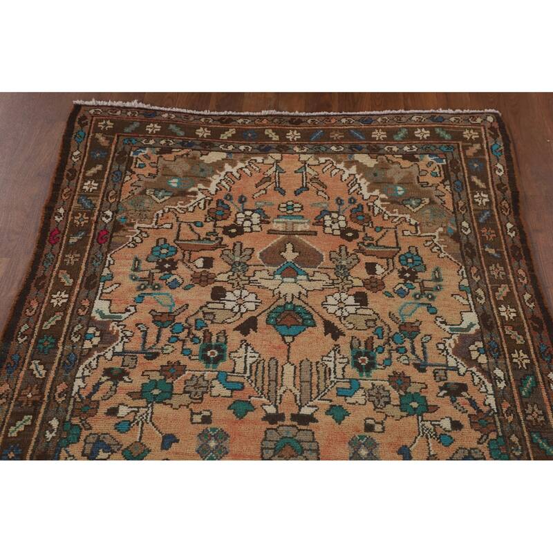 Hamedan Persian Vintage Runner Rug Hand-Knotted Wool Carpet - 3'7"x 10'9"