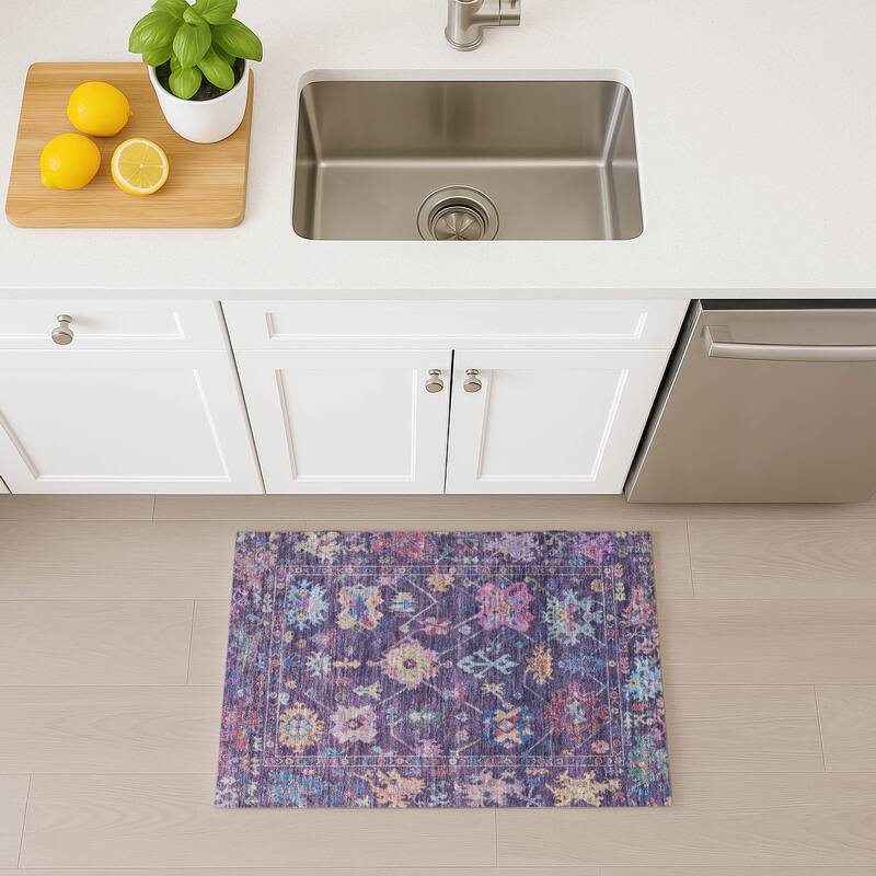 Machine Washable Indoor/ Outdoor Boho Traditional Chantille Rug