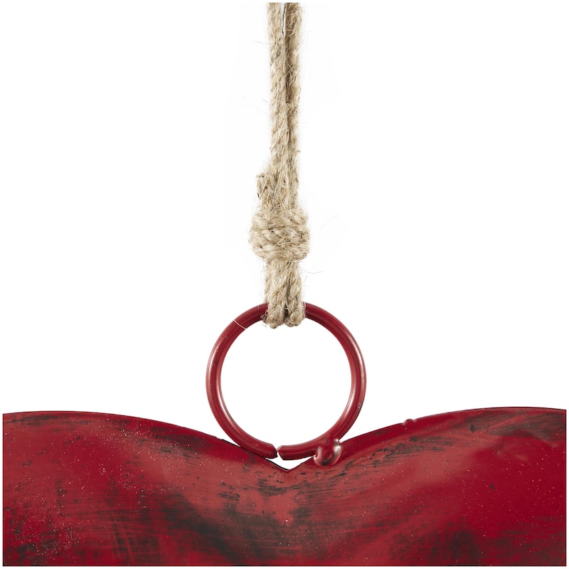 Metal Heart Tibetan Inspired Decorative Bells with Jute Hanging Rope - Set of 3 Red, Silver or Gold - Roche River Decor